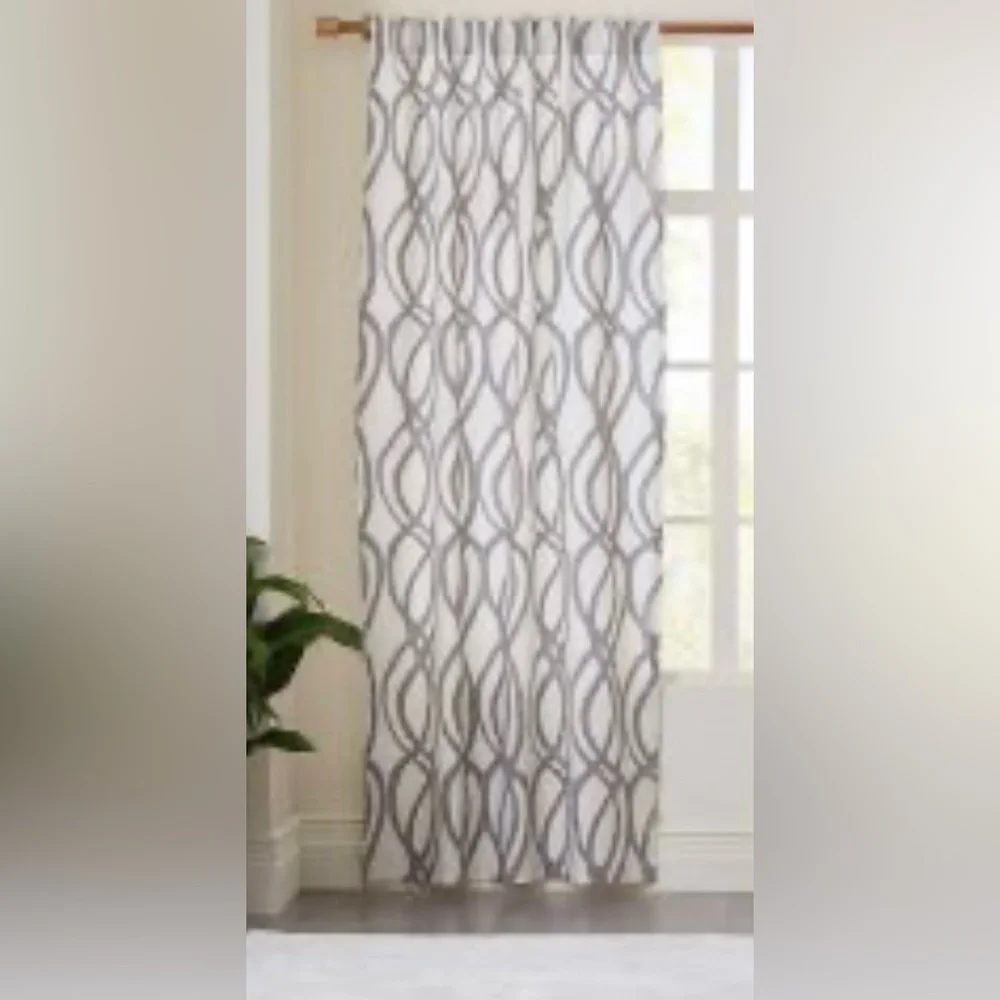 1 West Elm Gray Scribble Curtains Cotton 78”x46”